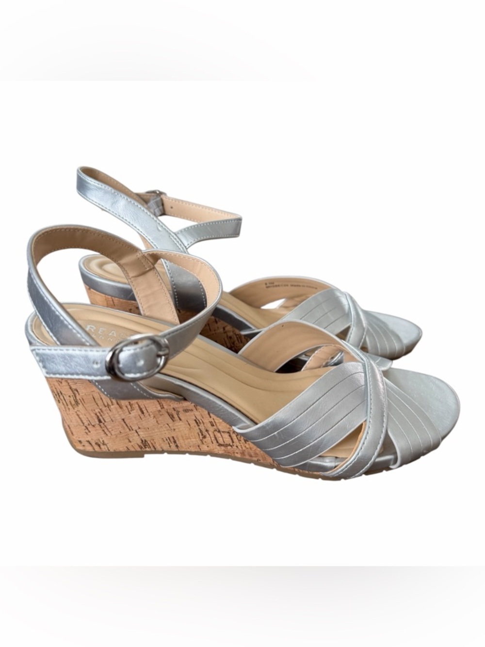 Kenneth Cole Reaction Silver Crisscross Wedge Sandals - Picture 5 of 9
